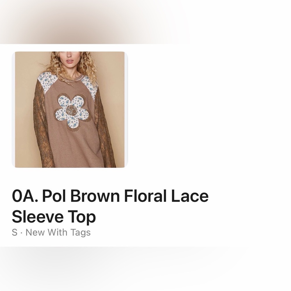 POL Brown and White Floral Lace Sweatshirt